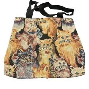 Vintage Cats Kittens Upholstery Tapestry Embroidered Lined tote shoulder bag‎